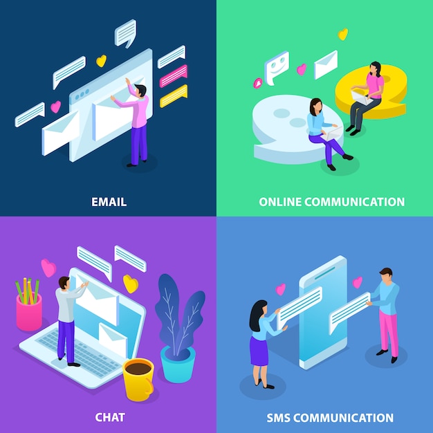 Isometric virtual communication banner collection