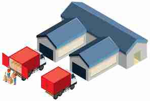 Free vector isometric warehouse building with delivery truck