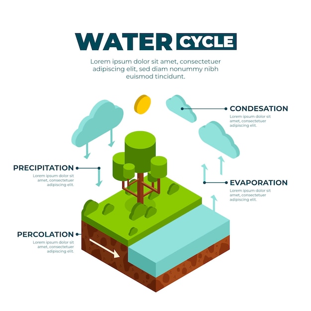 Vettore gratuito informazioni sul ciclo dell'acqua isometrica