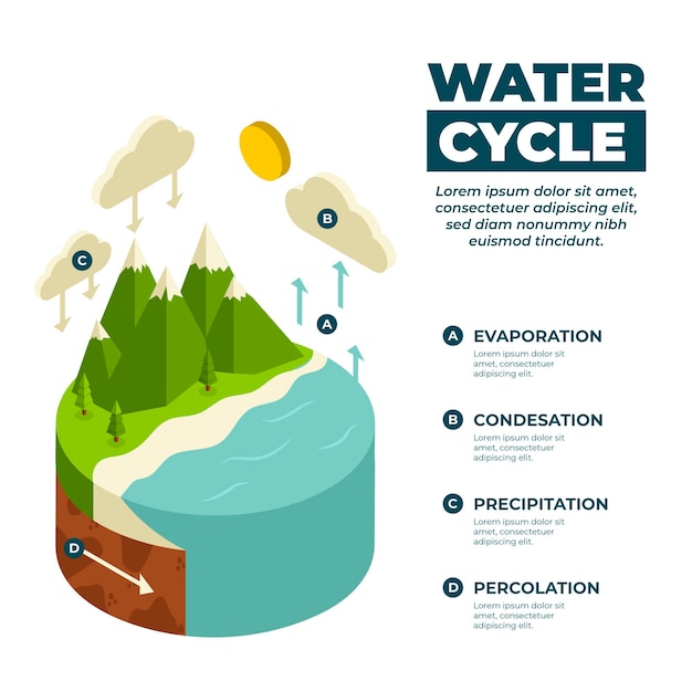 Vettore gratuito informazioni sul ciclo dell'acqua isometrica