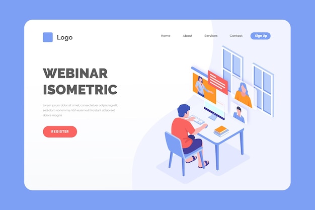 Free vector isometric webinar landing page