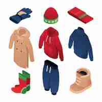 Free vector isometric winter clothes and essentials collection