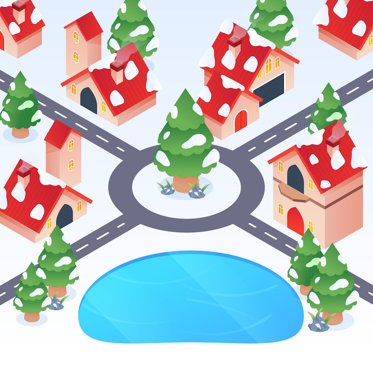 Free Vector isometric winter village illustration