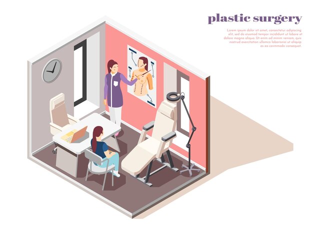 Isometric  with woman consulting plastic surgeon 3d