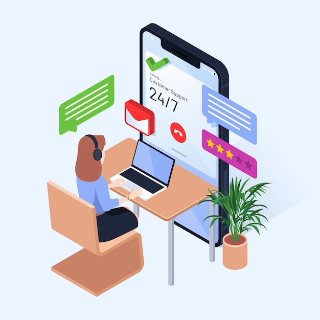 Free vector isometric woman working in customer support