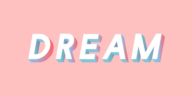 Free vector isometric word dream typography on a millennial pink background vector