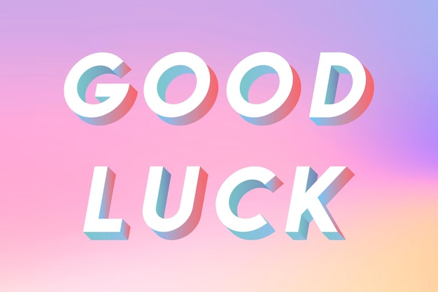 Isometric word good luck typography on a pastel gradient background vector