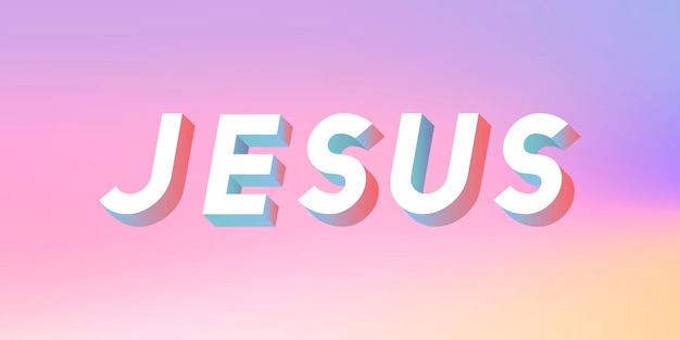 Free vector isometric word jesus typography on a pastel gradient background vector