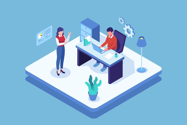 Free vector isometric working day scene illustration