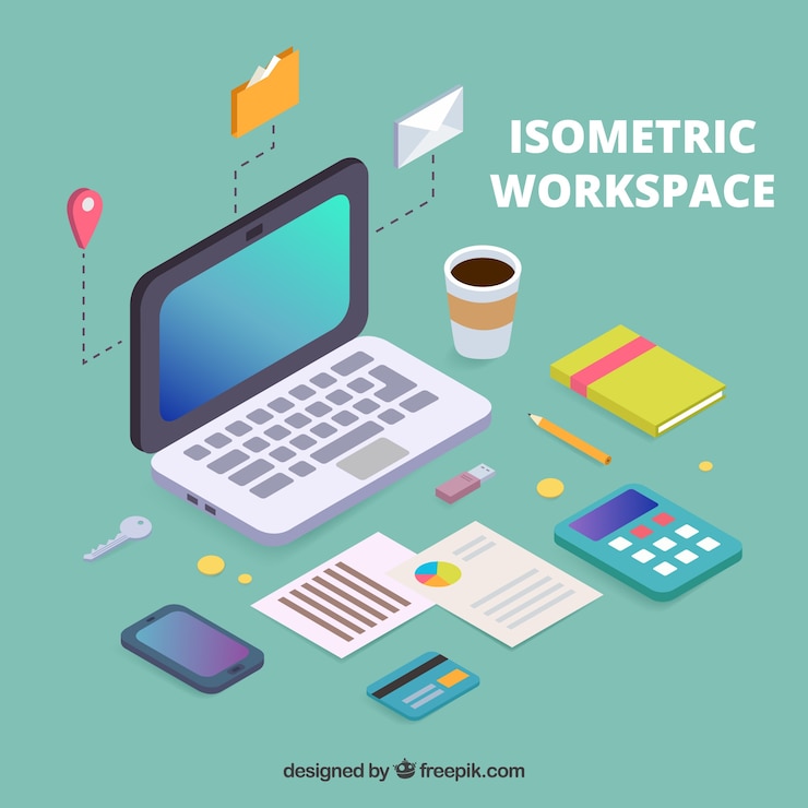 Free Vector isometric workspace background