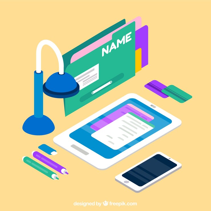 Free Vector isometric workspace with modern devices