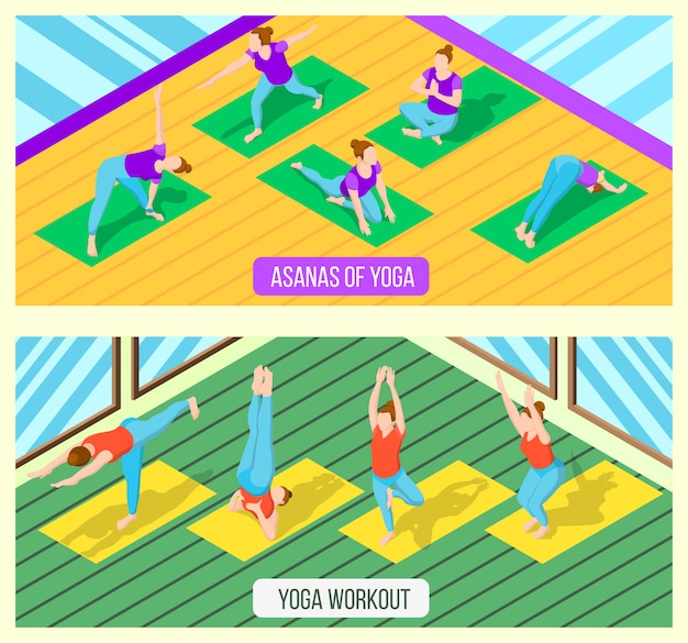 Free vector isometric yoga banner set