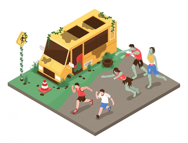 Isometric Zombie Attack Composition