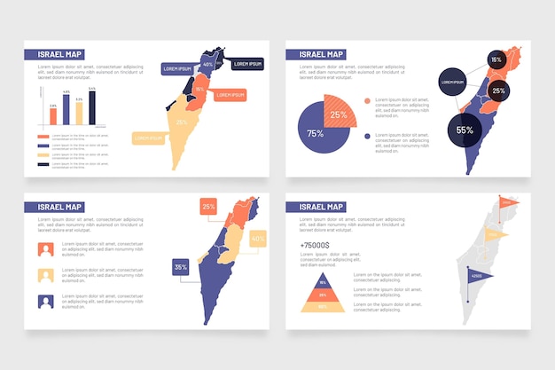 Израильская карта инфографики в плоском дизайне