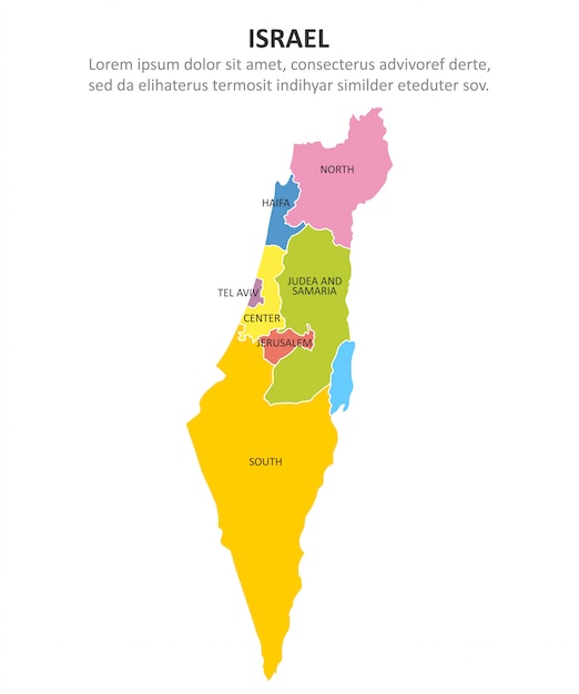 地域とイスラエルの多色地図。 Premiumベクター