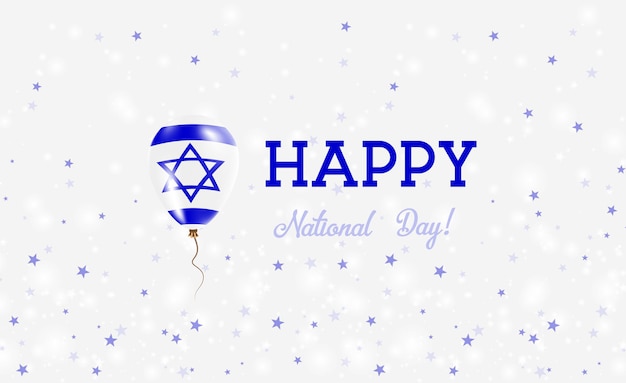 Israel national day patriotic poster. flying rubber balloon in colors of the israeli flag. israel national day background with balloon, confetti, stars, bokeh and sparkles.