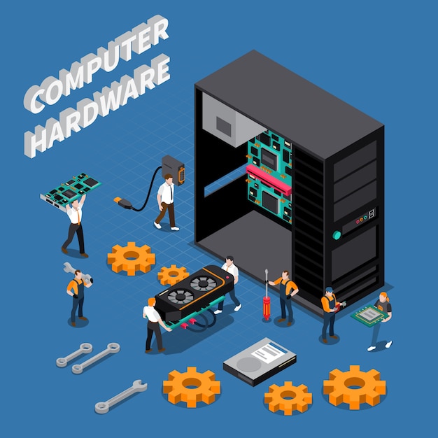 Free vector it engineer isometric compoisition