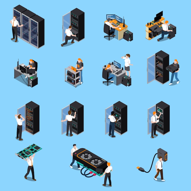 무료 Vector it 엔지니어 아이소 메트릭 세트