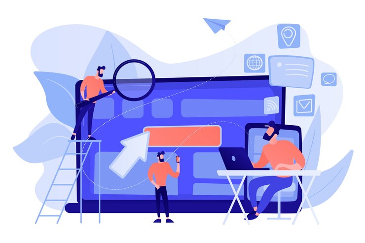 Free Vector it specialist identify user across mobile, laptop and tablet. cross-device tracking and capability, cross-device using concept pinkish coral bluevector isolated illustration