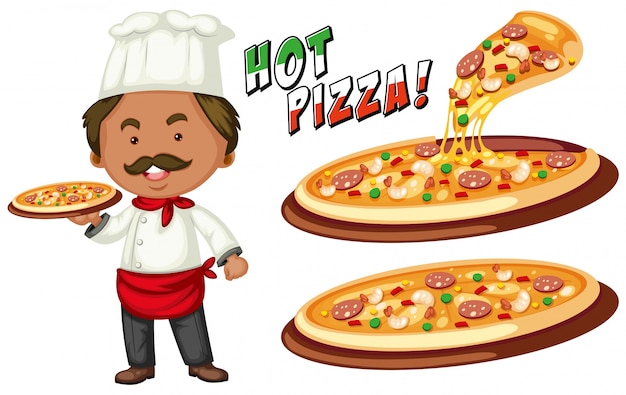 Free vector italian chef and hot pizza illustration