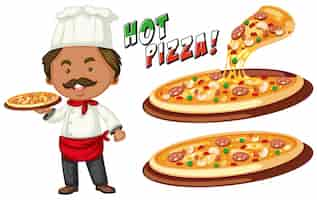 Free vector italian chef and hot pizza illustration