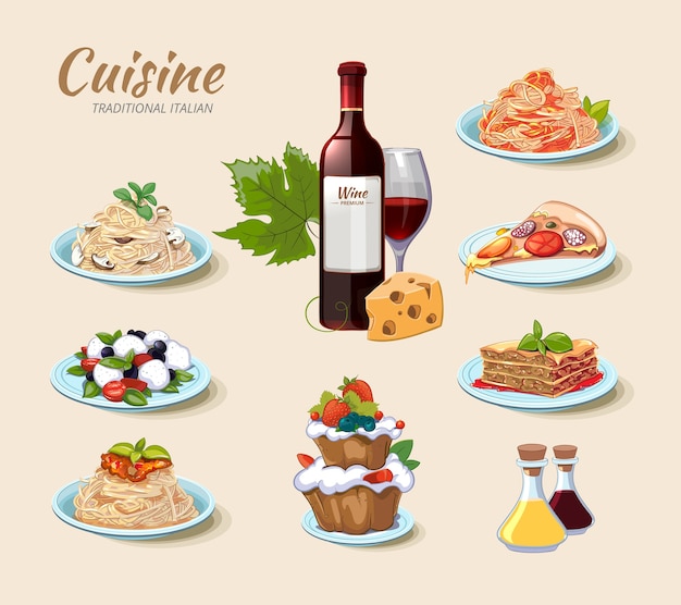 Бесплатное векторное изображение Набор иконок итальянской кухни