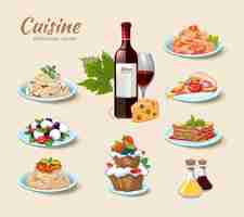 Free vector italian cuisine icons set