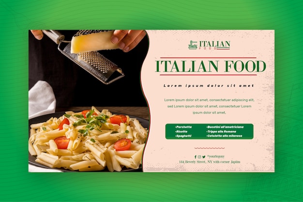 Бесплатное векторное изображение Веб-шаблон баннера итальянской кухни