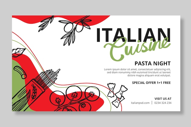 Free vector italian food horizontal banner template