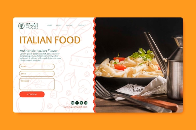 Free vector italian food landing page template