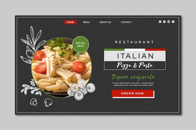 無料ベクター イタリア料理のランディングページ