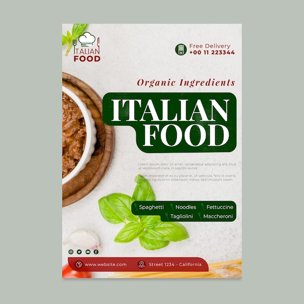 Бесплатное векторное изображение Шаблон плаката итальянской кухни