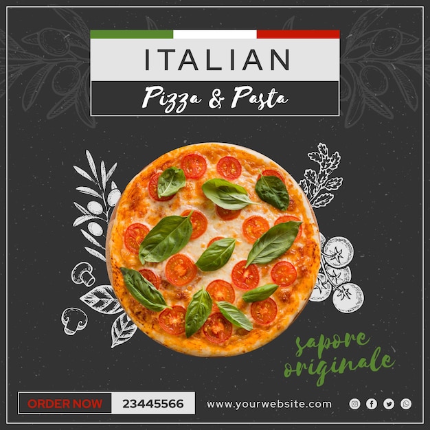 Бесплатное векторное изображение Квадратный флаер итальянской кухни