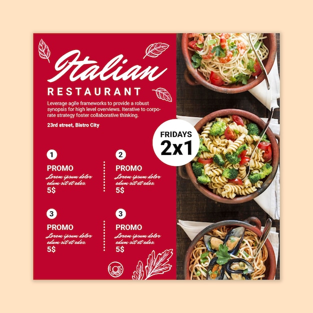 Free vector italian food squared flyer