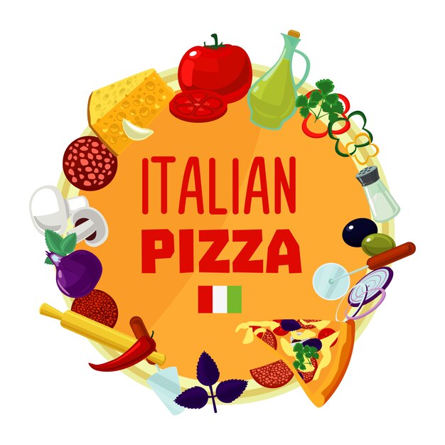 Итальянская пицца ингредиенты круглой концепции