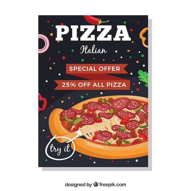 Vettore gratuito brochure di offerta pizza italiana