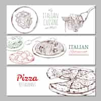 Free vector italian restaraunt horizontal banners