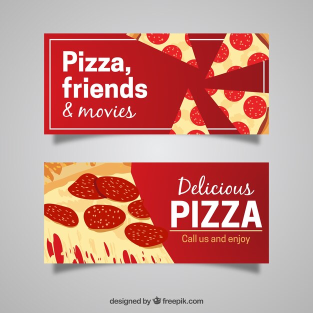 italian restaurant banners with slices of pizza