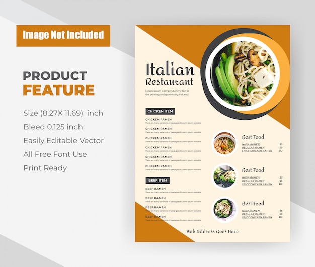 Italian Restaurant Food menu flyer template.