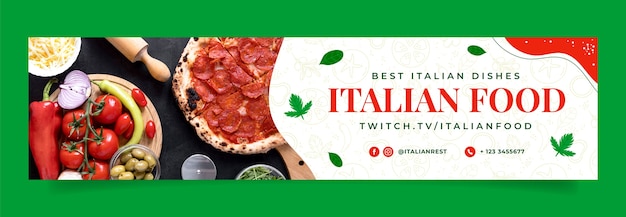 Vettore gratuito modello di banner twitch ristorante italiano