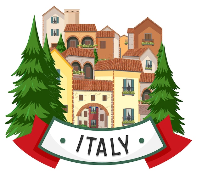 Italy banner label with house buildings