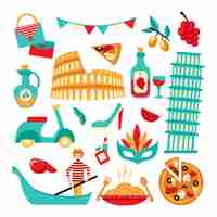 Free vector italy decorative set