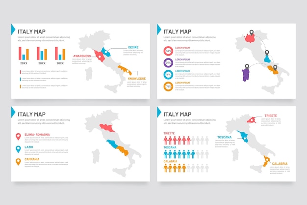 Vettore gratuito italia mappa infografica in design piatto