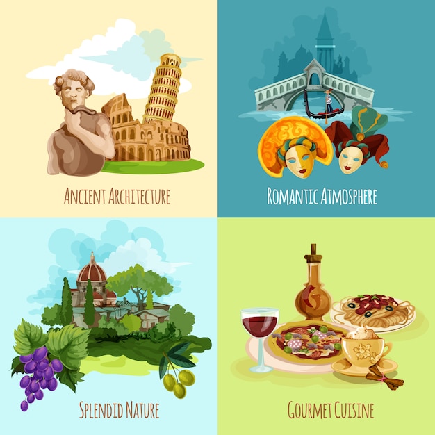 Бесплатное векторное изображение Туристический набор италия