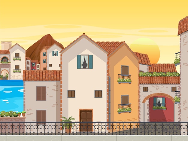 Дом в городском стиле в Италии и строительный ландшафт