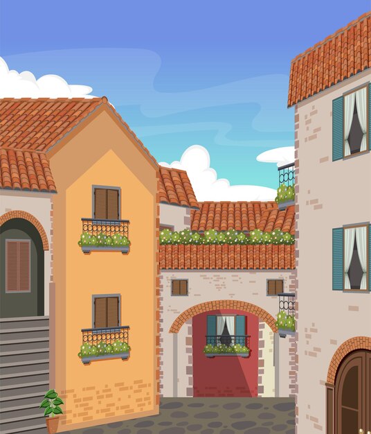 イタリアのタウンスタイルの家と建物の風景