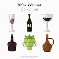 Бесплатное векторное изображение Элементы коллекции вина в плоском дизайне