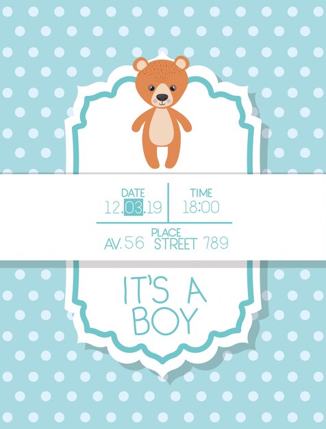 Its a boy baby shower card with bear teddy