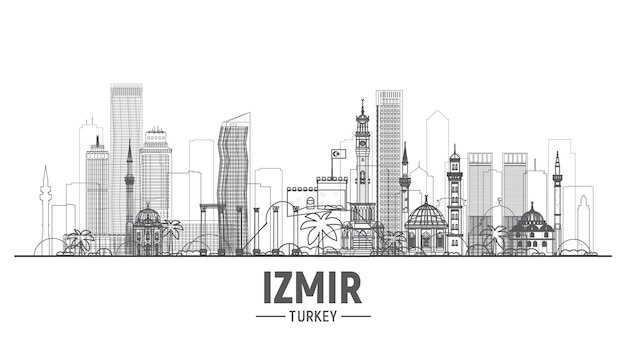 Free vector izmir turkey lines the city skyline stroke vector illustration business travel and tourism concept with modern buildings image for banner or web site