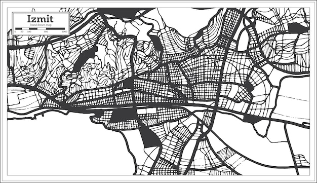 Карта города измит турция в черно-белом цвете в стиле ретро схематическая карта Premium векторы